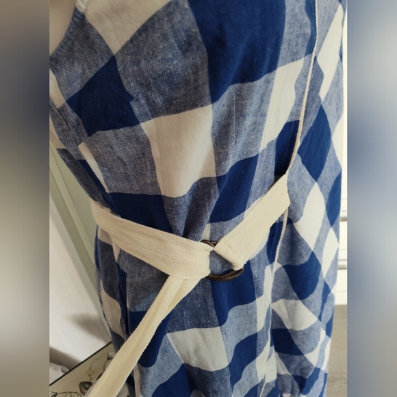 Anthropologie Maeve Belted  Gingham check Cotton Linen Asymmetrical Dress Lg EUC - Picture 7 of 12